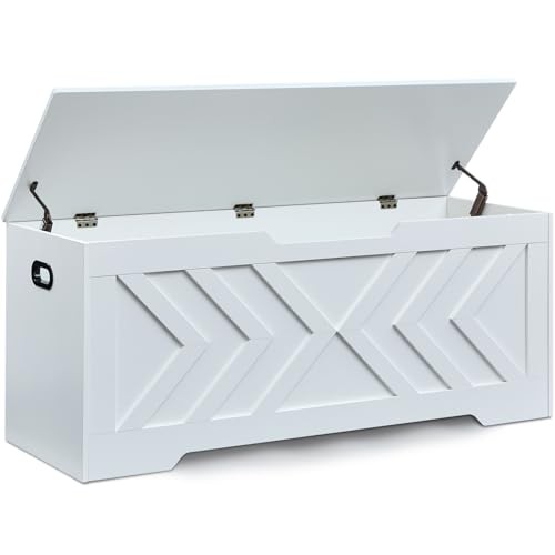 47.2” Storage Bench,Extra Large Wooden Storage Chest 47.2" x15.7" x19" White