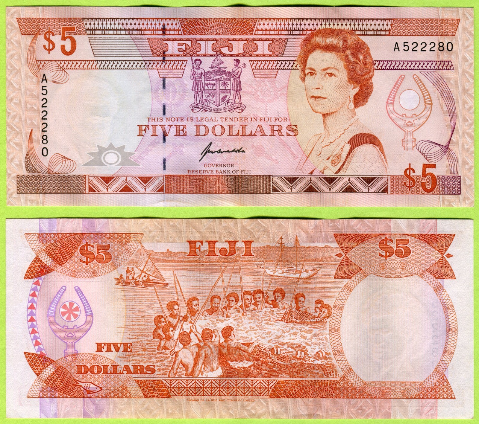 Fiji 5 Dollars ND(1992) P93 EF/AU- #522280
