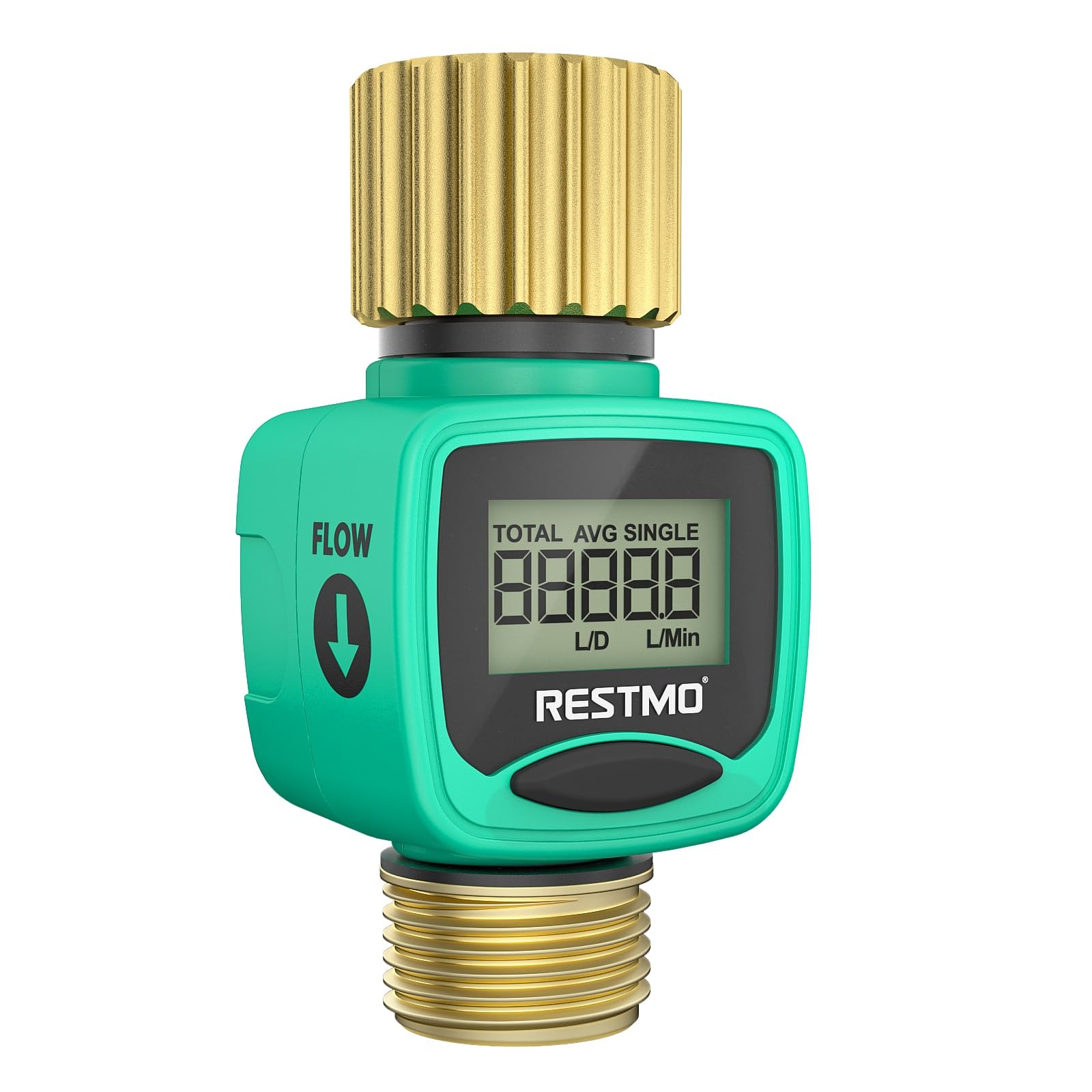 Water Flow Meter Brass Inlet/Outlet, Gallon/Liter Gauge for Hose & RV