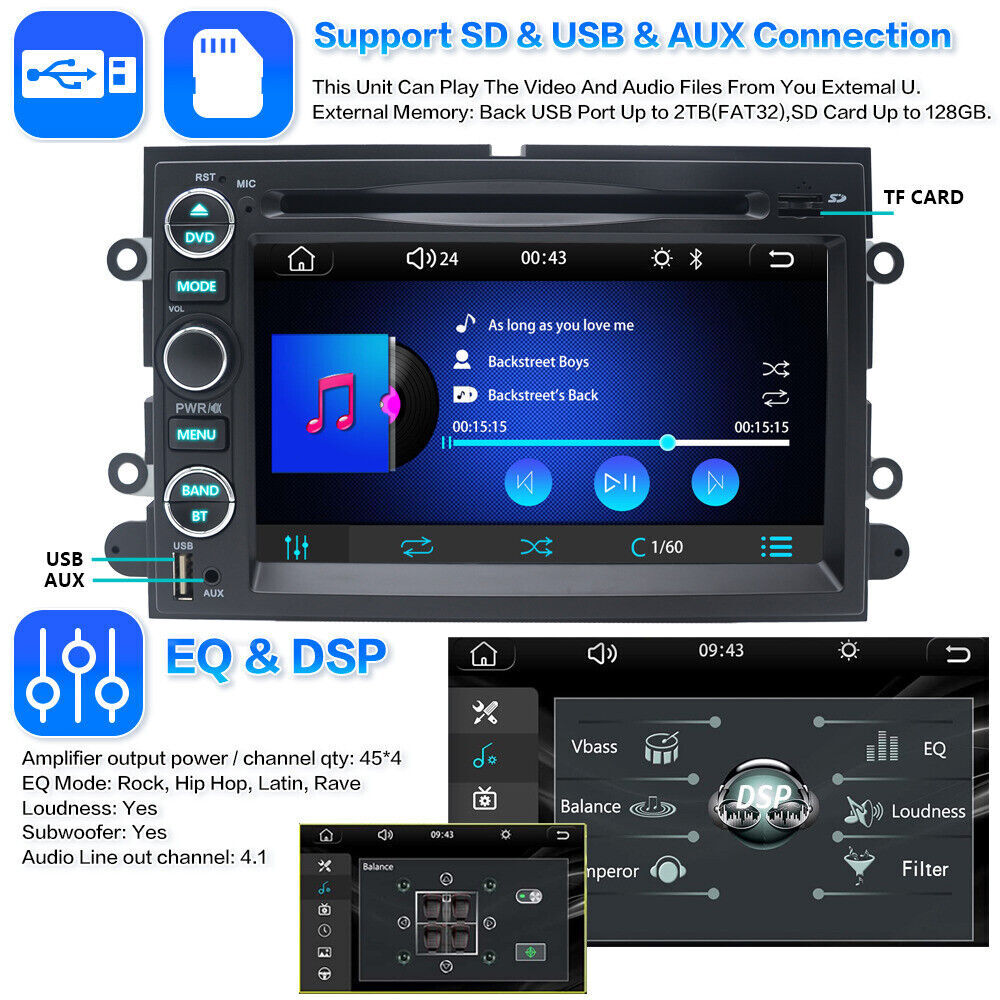 For 2004-2008 Ford F150/250 Car DVD CD Player Stereo Radio with Carplay Back Cam