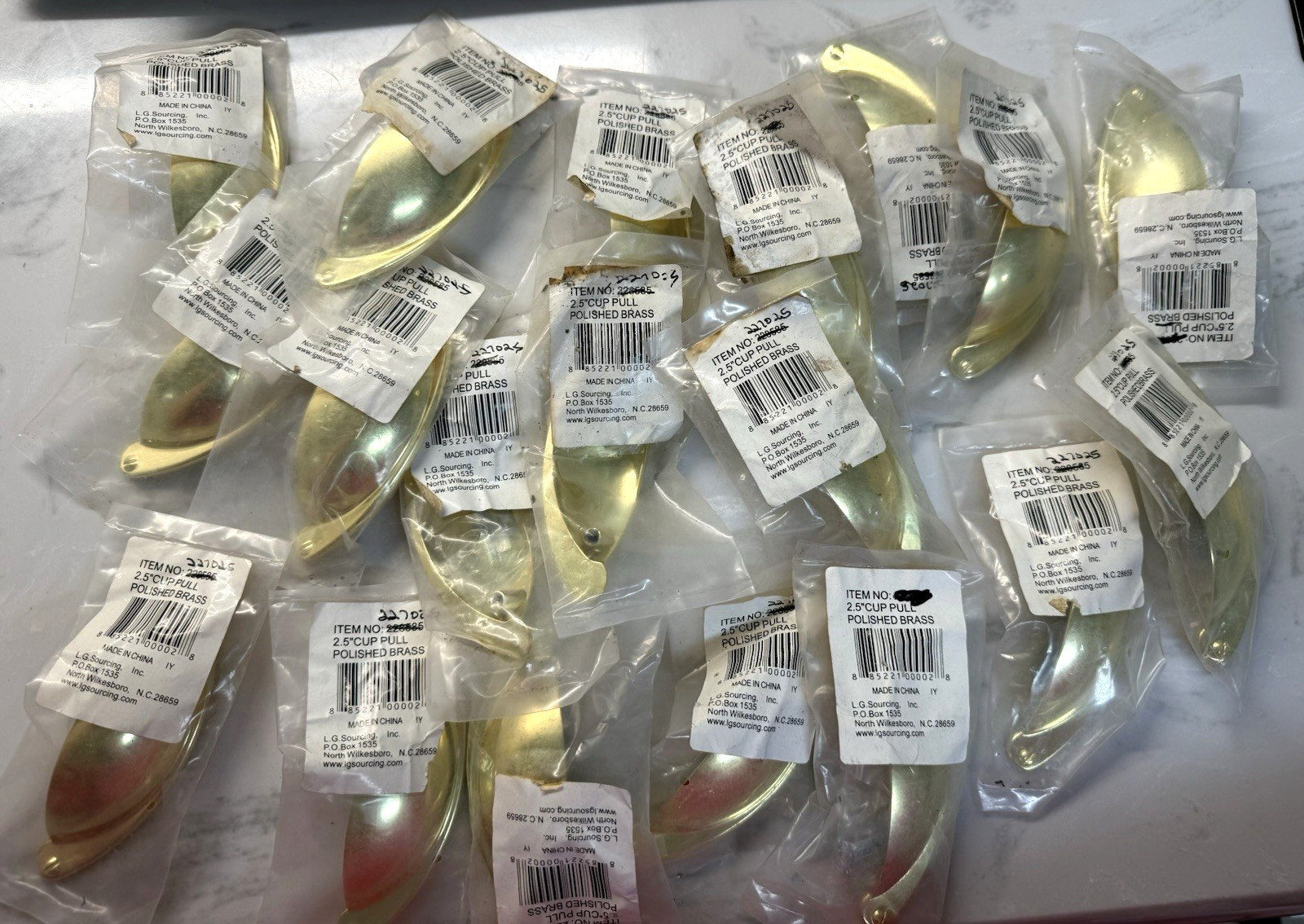 Lot of 20 L.G. Sourcing 2½" Cup Drawer Pulls Polished Brass New in Packages