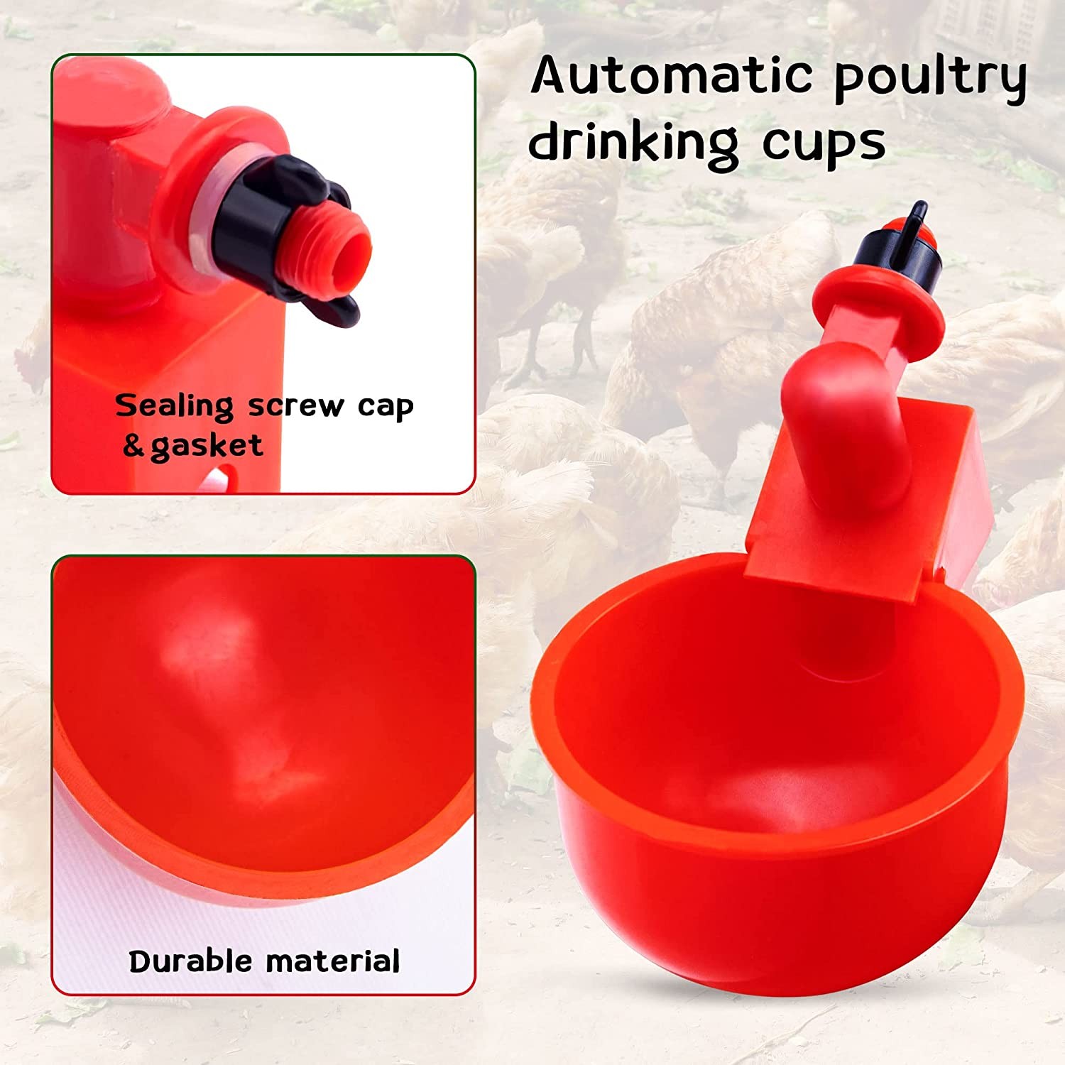 6PCS Automatic Poultry Drinking Cups Chicken Water Feeder Waterer Cups For Hens