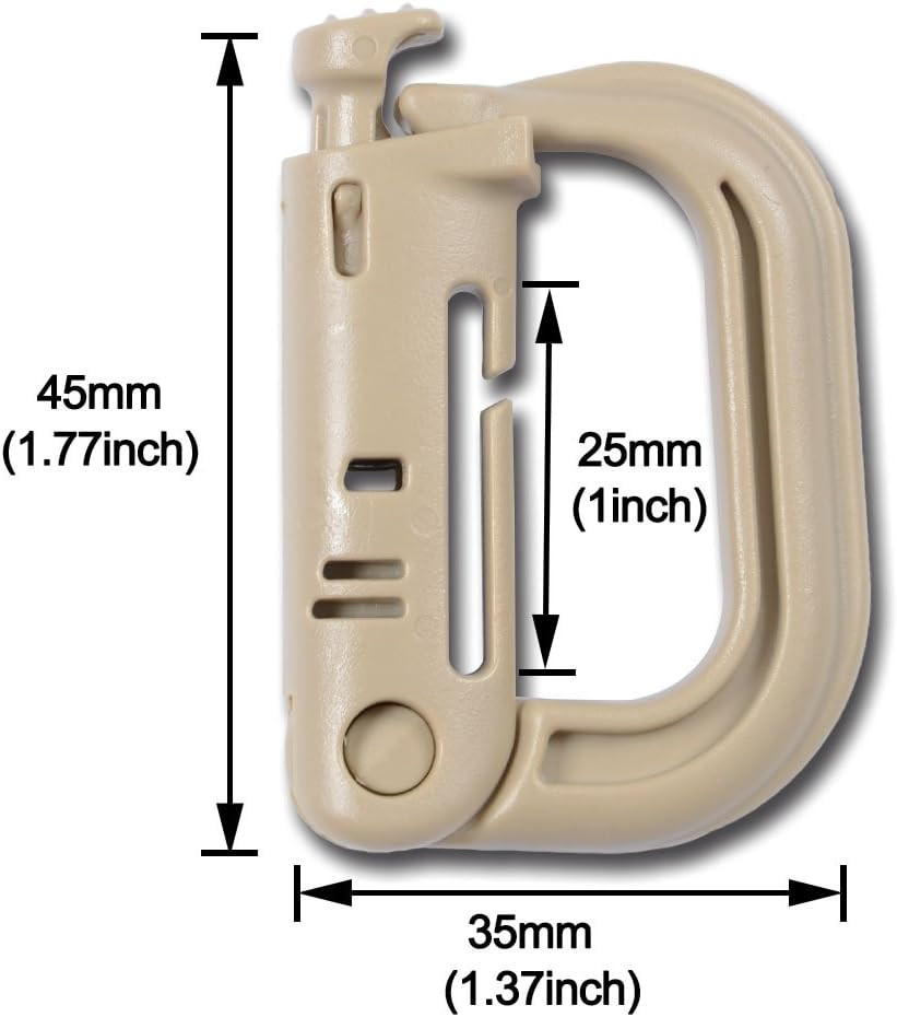 Tactical Gear ABS Plastic Molle D Ring Shape Buckle, Super-Handy Spring Snap Key