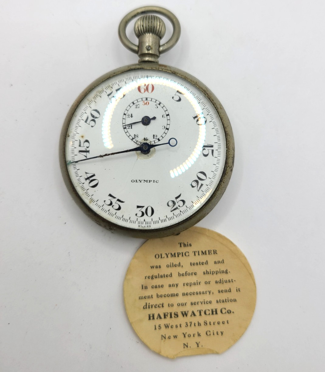 Rare Olympic Timer Hafis Watch Co. Mechanical Stopwatch