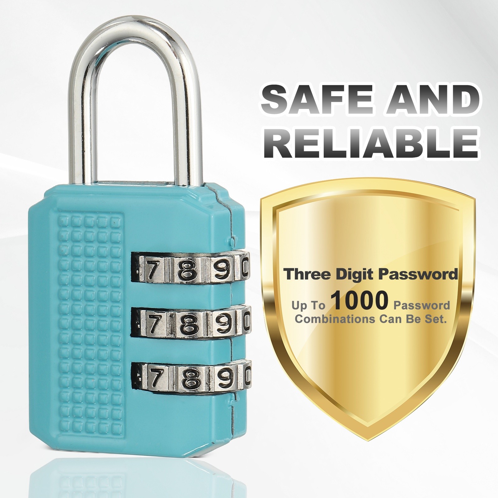 Combination Padlock (Medium, Blue), 3-Digit Shackle Code Locks