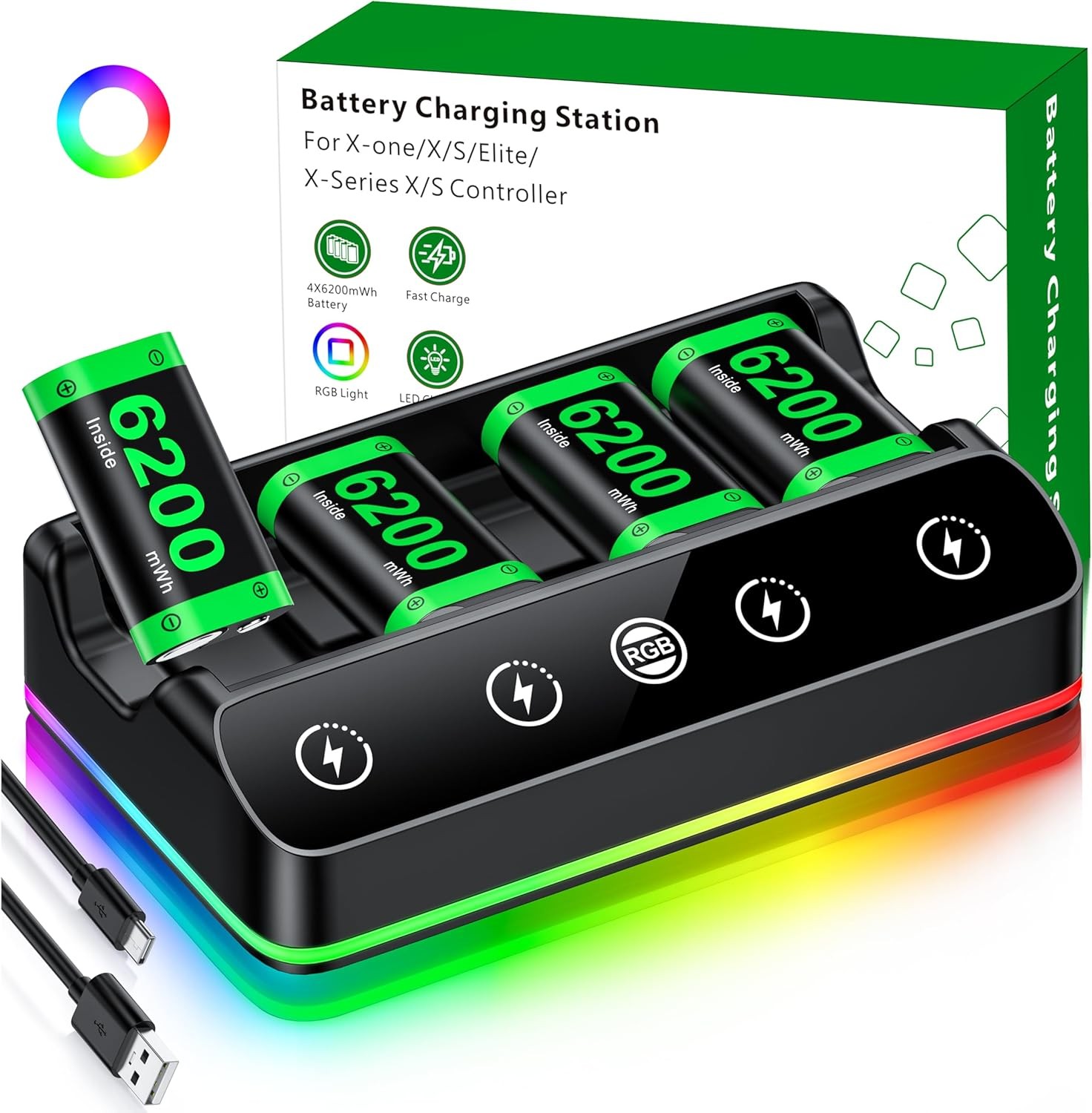4 Pack 6200mWh Rechargeable Controller Battery Pack for Xbox Series X|S/Xbox One