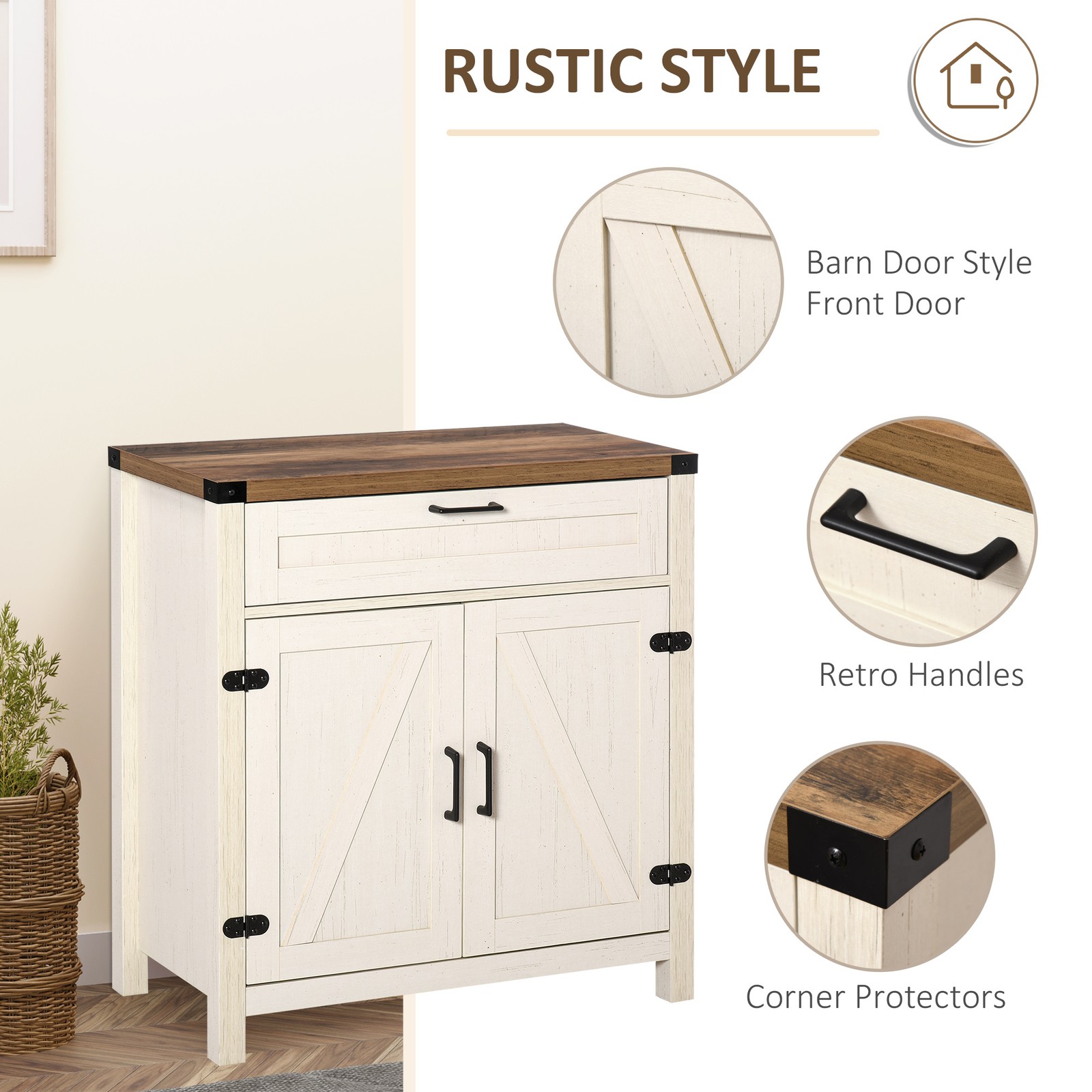 HOMCOM Farmhouse Sideboard Buffet Cabinet, Rustic 2 Barn Doors Kitchen Cabinet