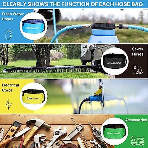 4 Pack Waterproof RV Hose Storage Bags, RV Accessories for All Bags Set- 4