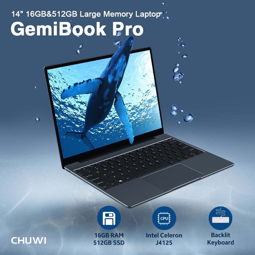 CHUWI GemiBook Pro 14.1" Intel J4125, 12/16GB RAM 512GB SSD, Windows Laptop