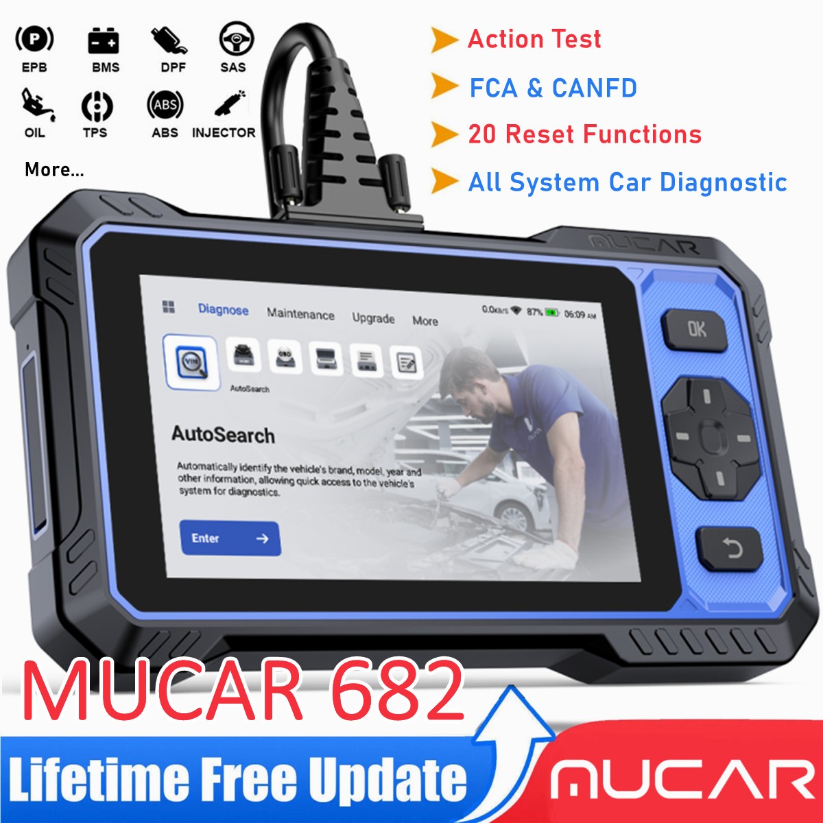 2026 MUCAR 682 Car Diagnostic Tool OBD2 Scanner All System 20+ Reset Code Reader