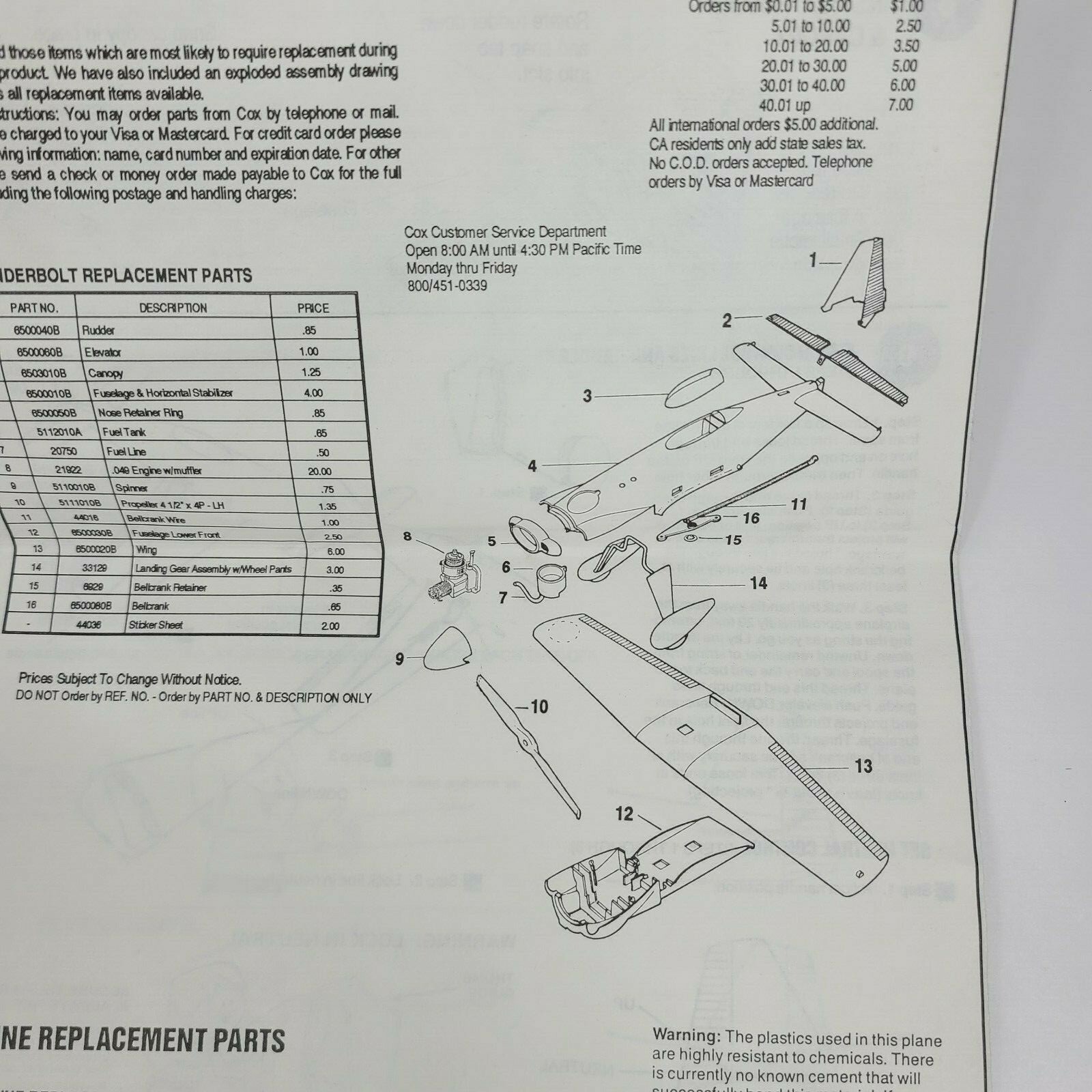 COX Vintage E-Z Flyer -Thunderbolt- Pilot's Flight Manual Complete, Good Cond.