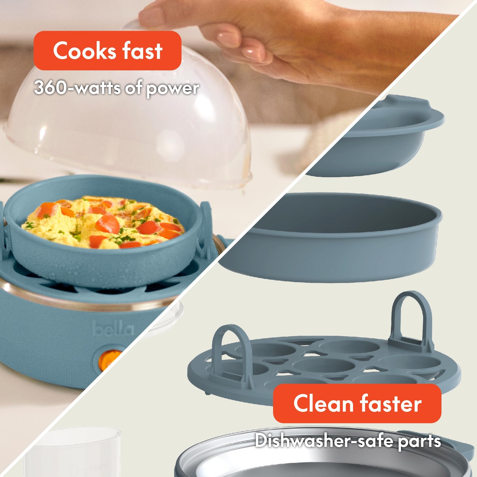 bella Electric Egg Cooker, 7 Eggs Capacity Tray, Single Stack, 7 Eggs, Surf