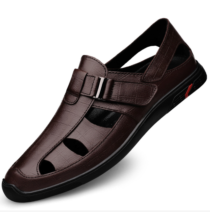 Men's Leather Sandals Beach Sports Hollow Out Sandals Outdoor Slipper Shoes Hot
