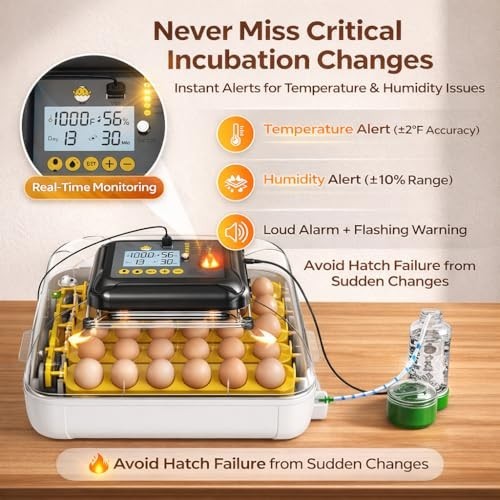 30 Egg Incubator with Humidity Display, Egg Candler, Automatic Egg Turner, for H