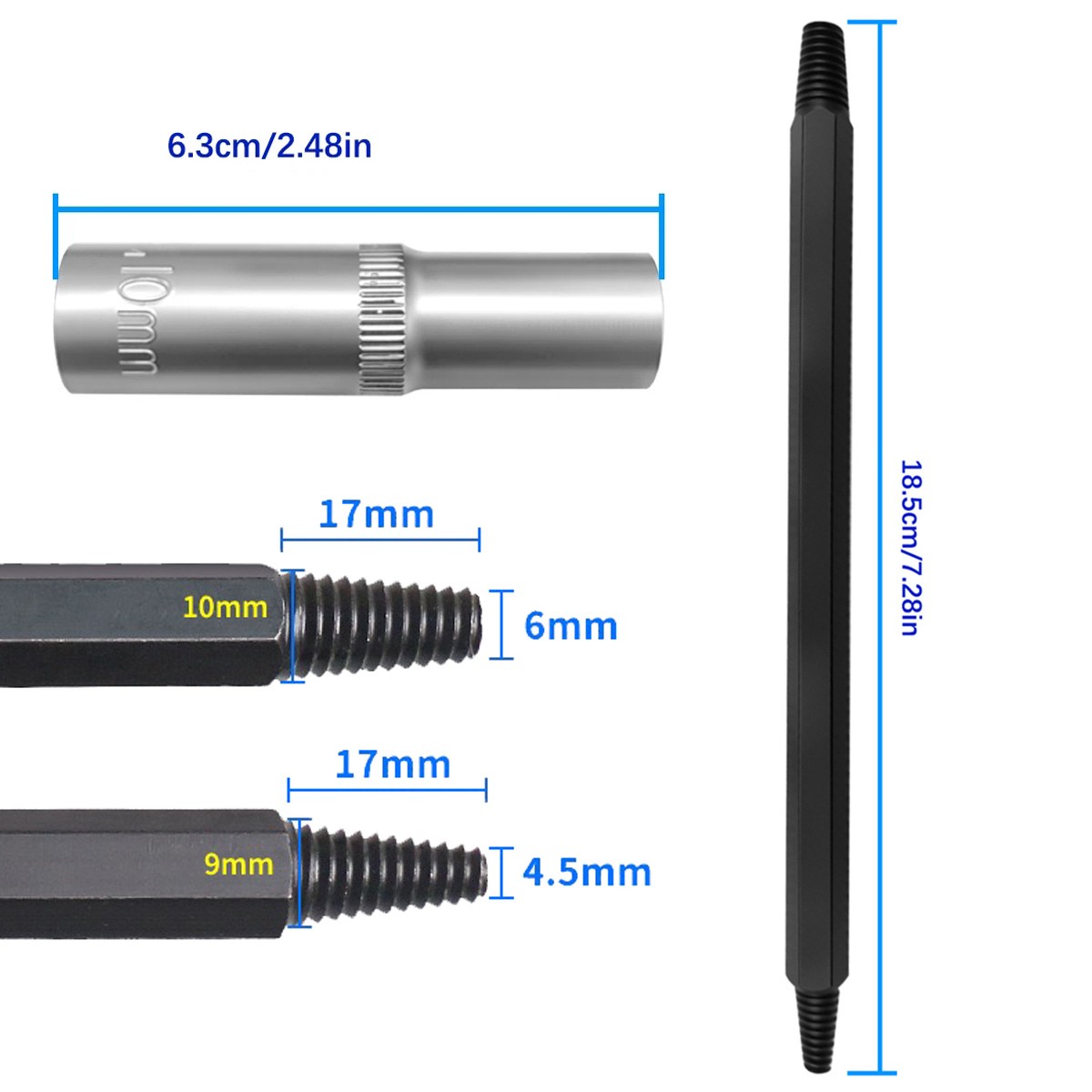 2PCS Fracture Spark Plug Removal Tool, Damaged Thread Tap Extractor 10mm Socket