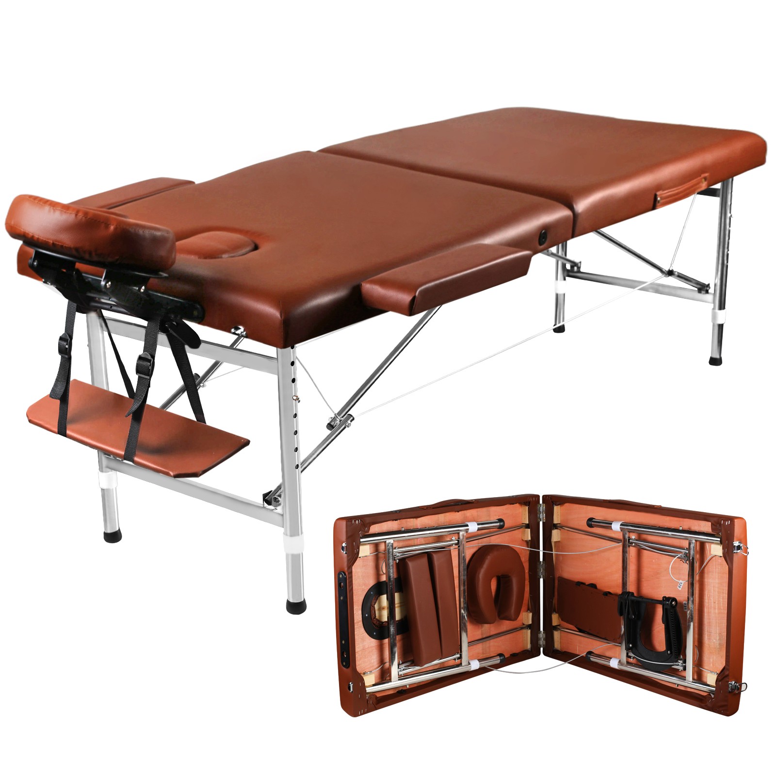 Massage Table Massage Bed Spa Bed 84" Long Portable 2 folding W Carry Case Brown
