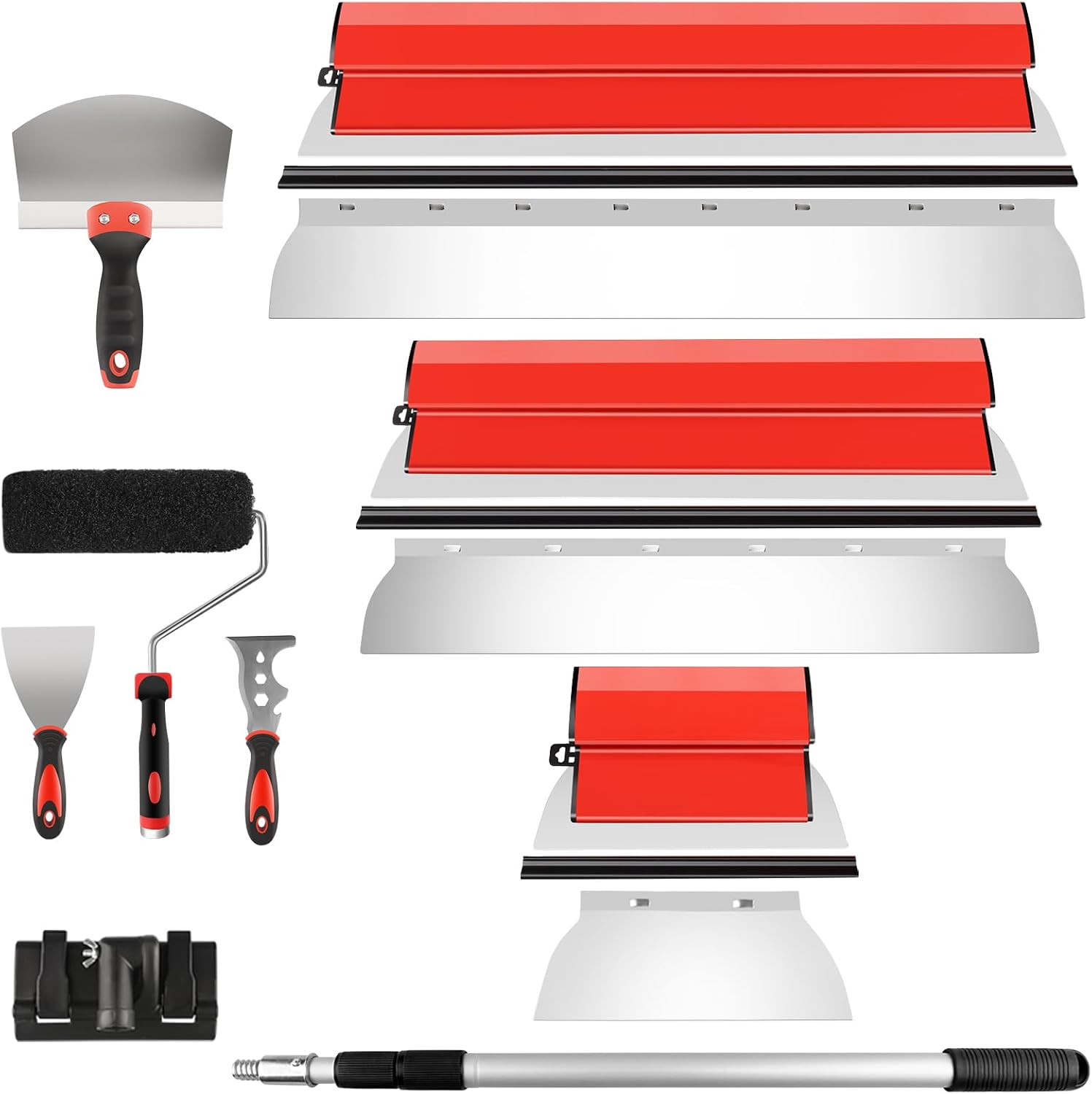 Drywall Skimming Tools Set with 10”24”32” Skimming Blades, a Paint Roller, a Ext