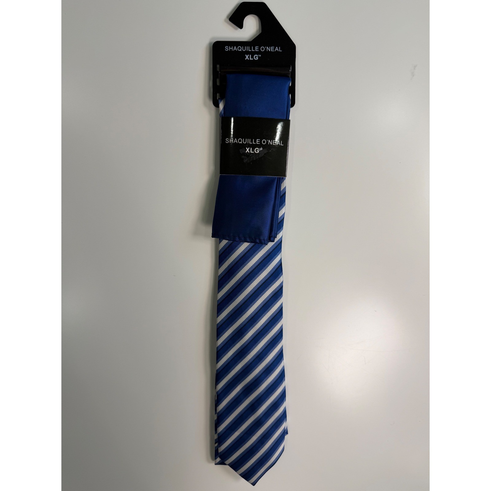 Shaquille O'Neal XLG Mens Blue White Striped Extra Long Tie and Pocket Square