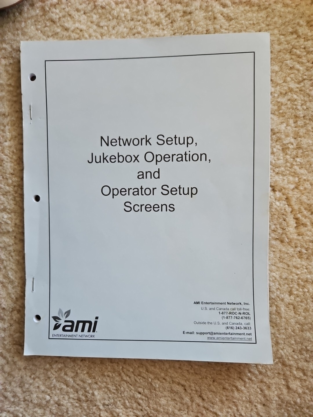 AMI Network Setup Jukebox Operation Operator Setup Service Manual Arcade