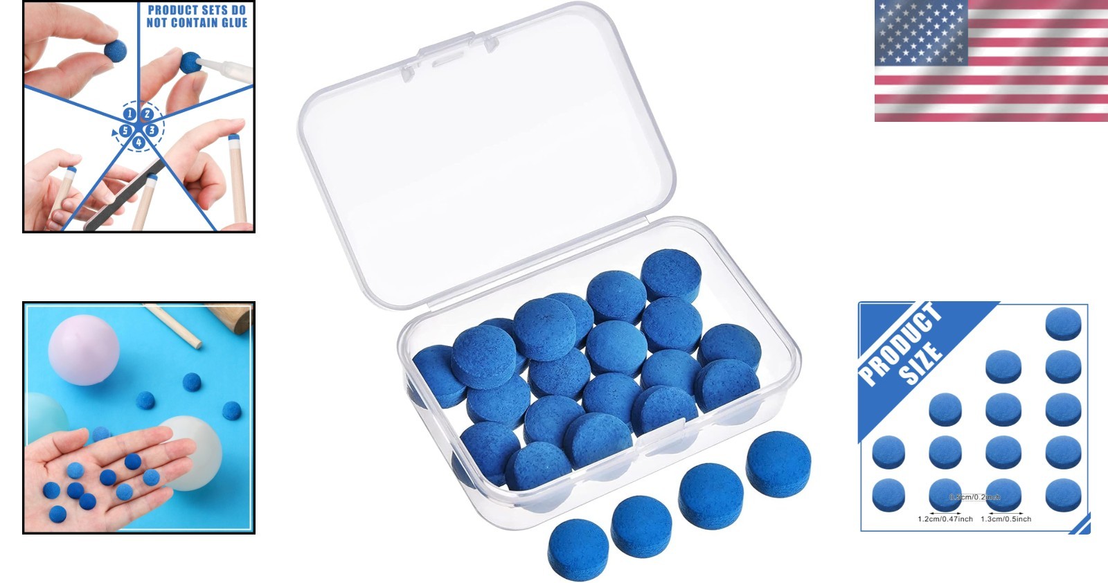 Replacement Billiard Pool Cue Tips Kit - 20 Durable Tips & Storage Box Included