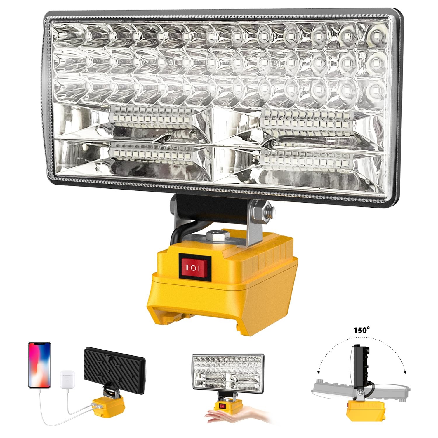 8" Cordless LED Work Light for Dewalt 20V Battery, Two Levels Adjustable Floo...