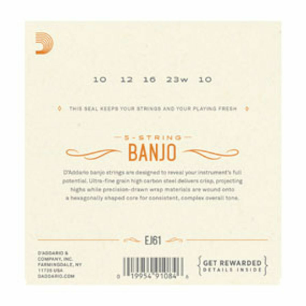 D'Addario EJ61 5-String Banjo Strings, Nickel, Medium 10-23