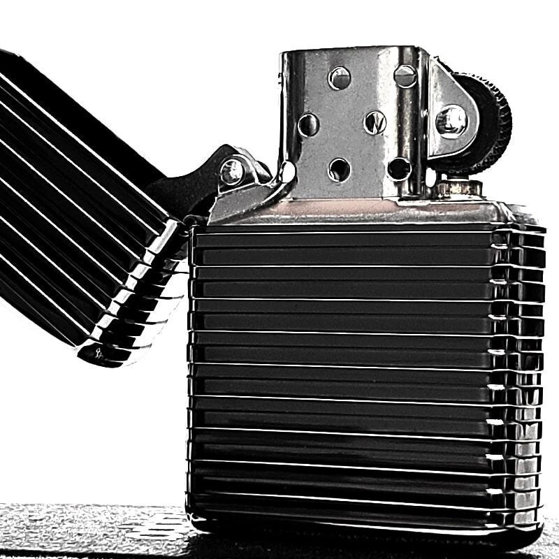 Zippo Armor Horizontal Stripe Black 4 Sided Continuous Processing Lighter Japan