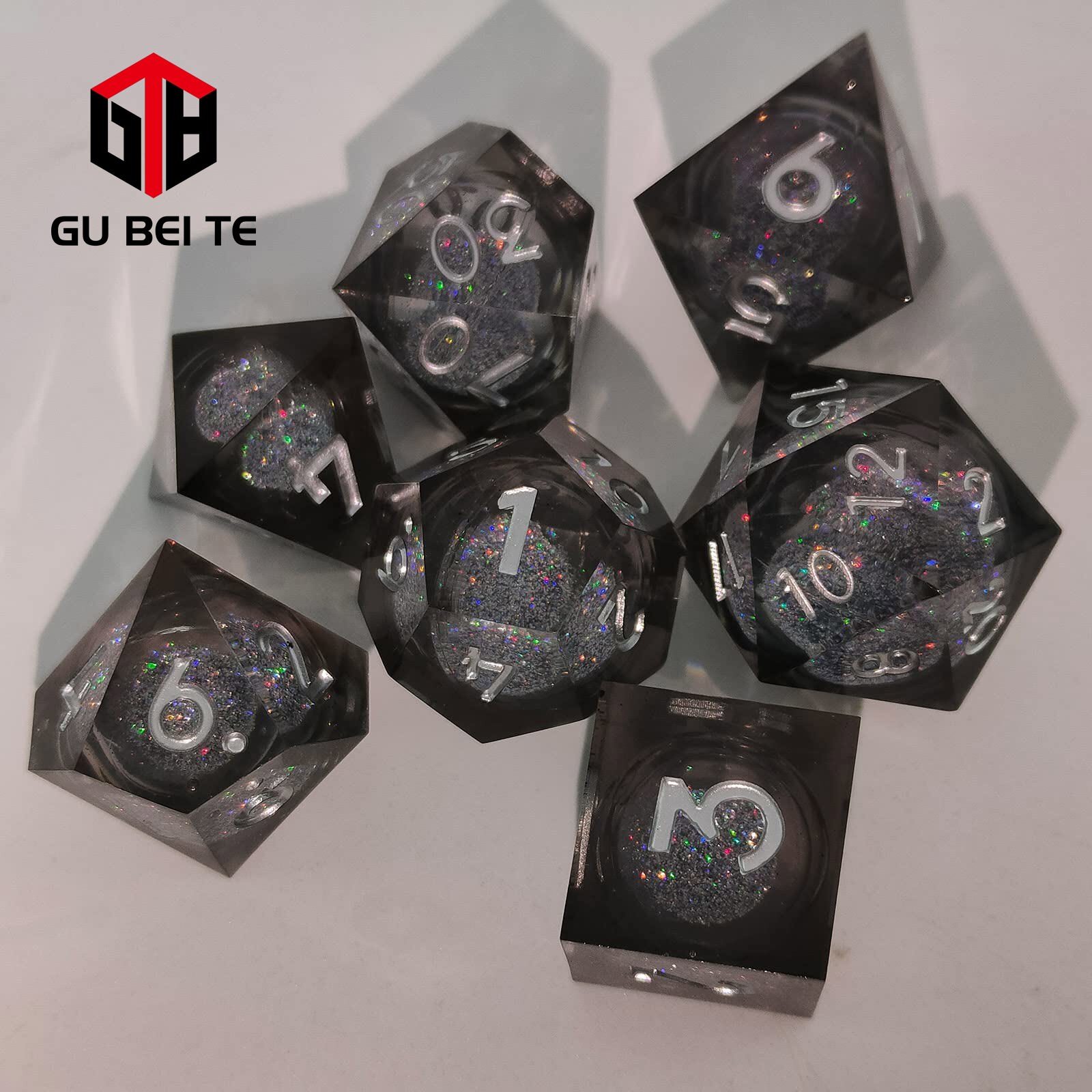 7PCS Black Quicksand Polyhedral Dice Set (7) For Vampire Dungeons & Dragons RPG