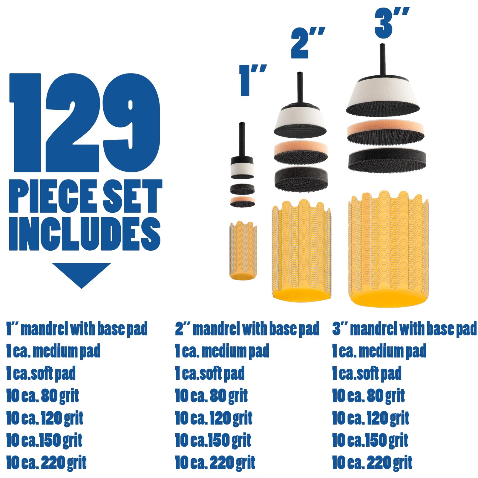 Fulton 129pcs Flex Edge 1”, 2” and 3” Sanding Discs for Drill, Curved & Flat ...