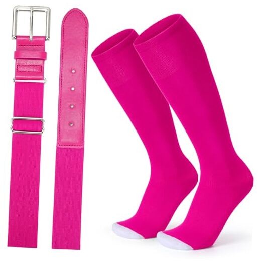 Baseball Softball Socks and Baseball Softball Belt Combo Set Small Hot Pink