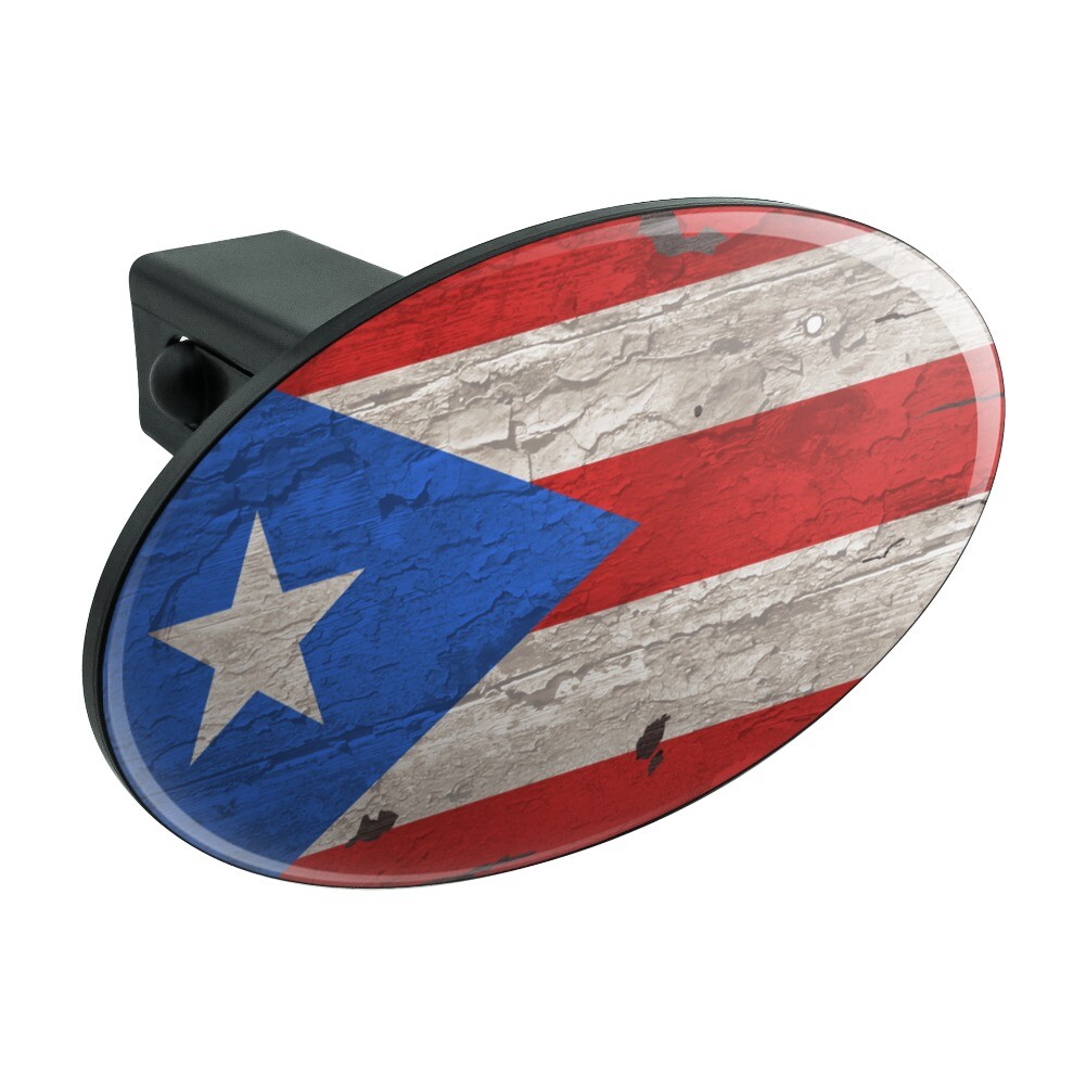 Rustic Distressed Puerto Rico Flag Oval Tow Trailer Hitch Cover Plug Insert