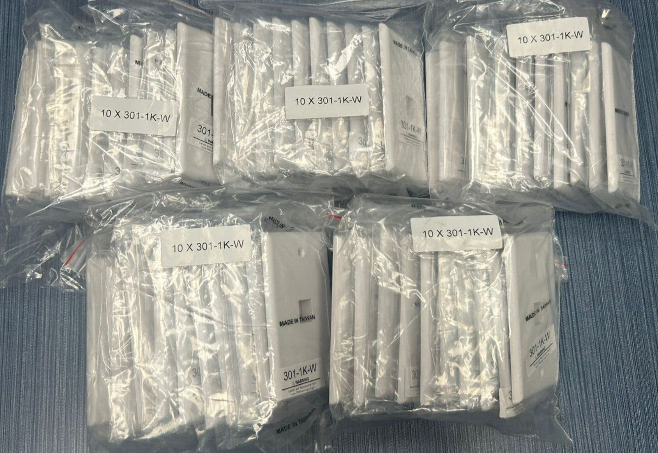 50 Pack Lot - Keystone 1 Hole Port Jack Wall Face Plate Network CAT5e CAT6 White