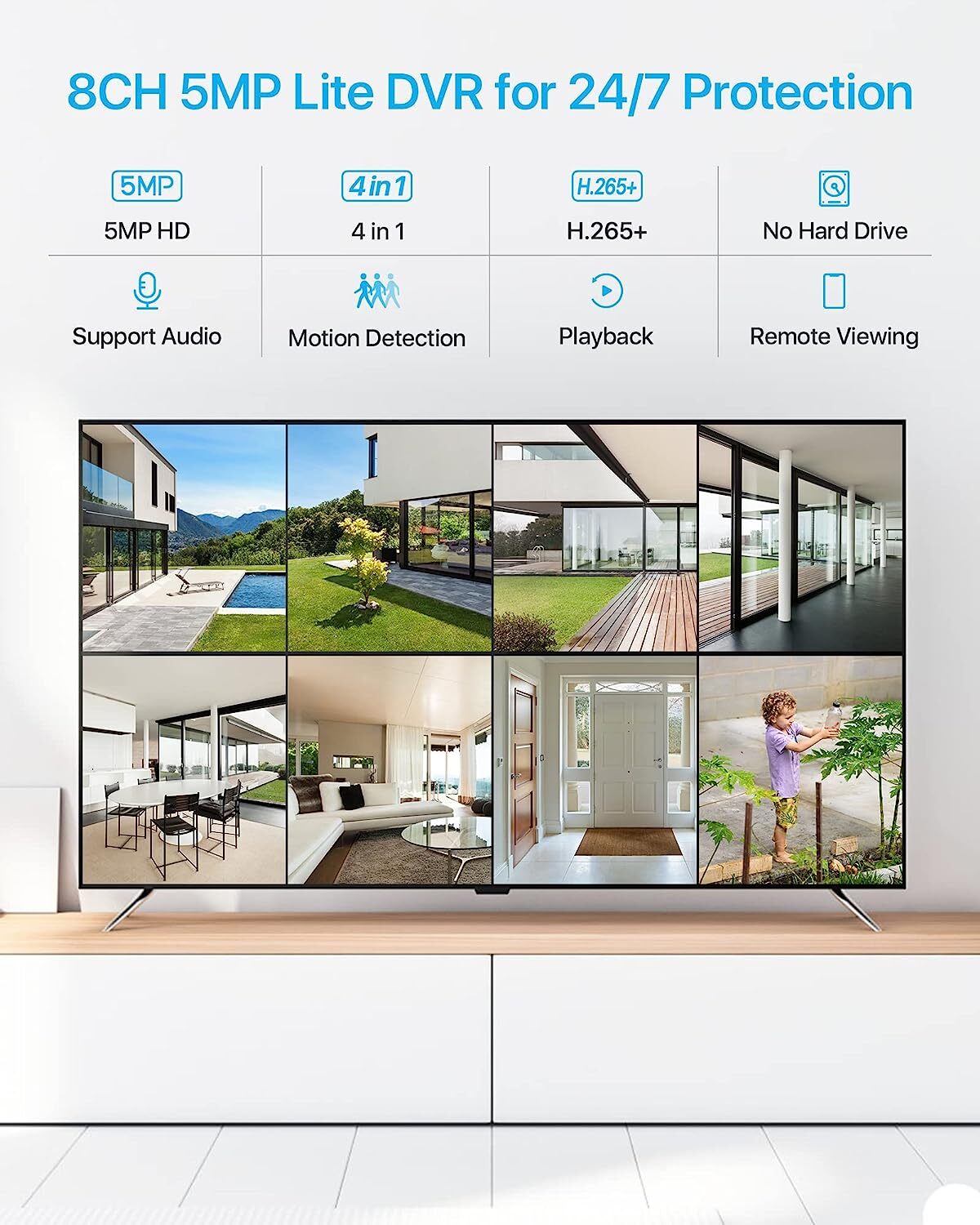 ZOSI 5MP Lite 8CH DVR Wired 2MP Security Camera System Remote View Motion Detect