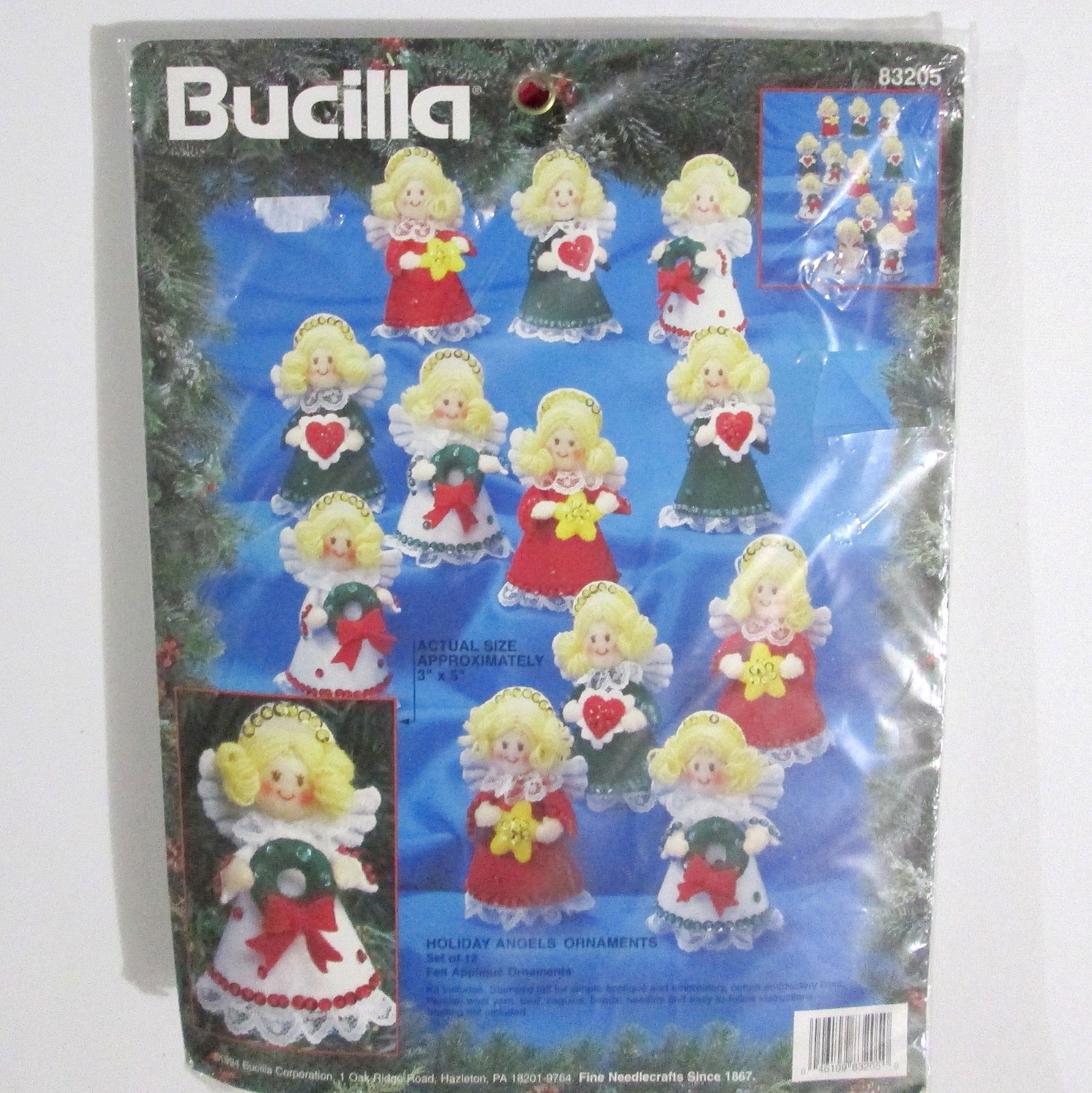 Vintage Bucilla 83205 Kit Holiday Angel Felt Ornaments Set of 12 Vintage 1994