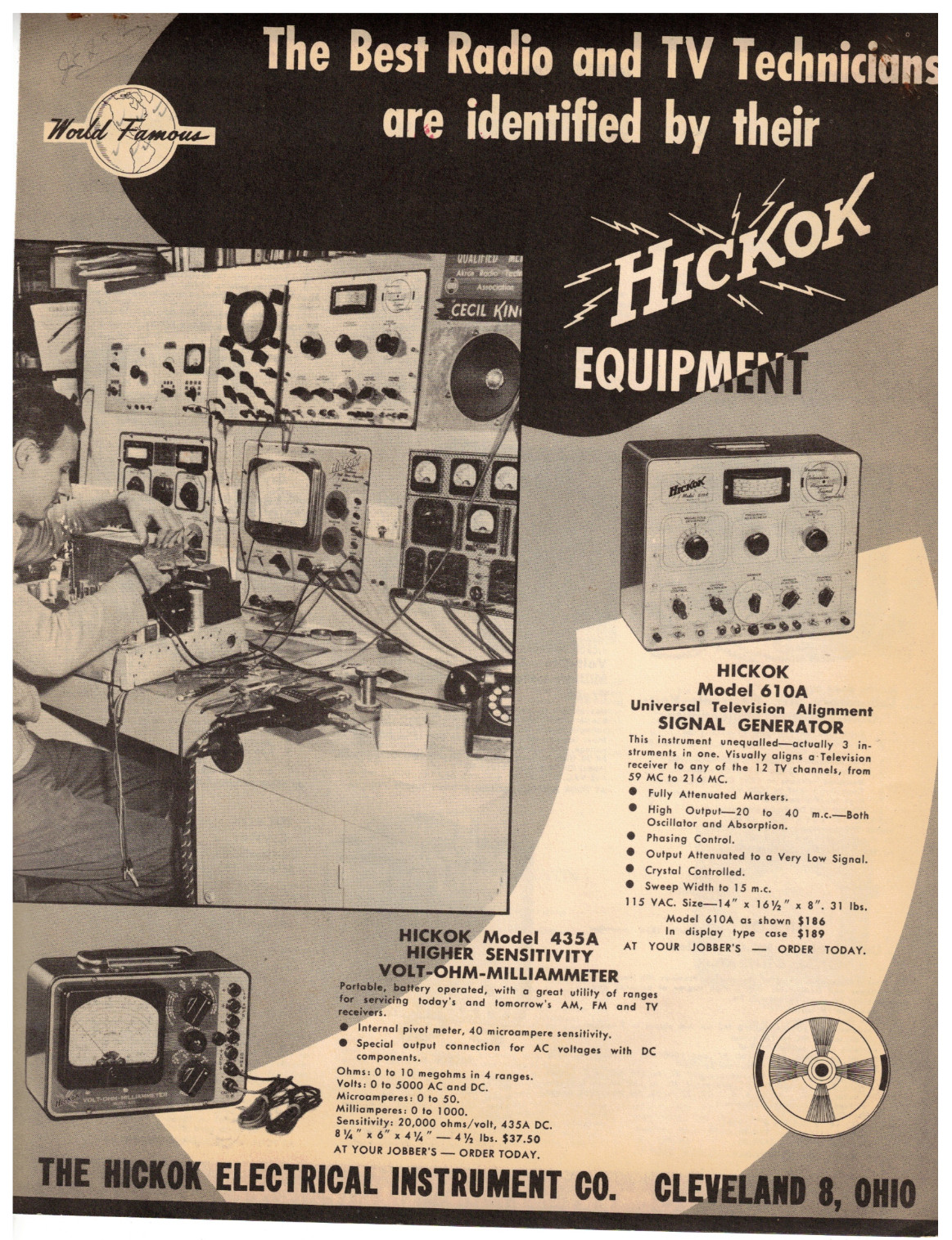 VTG 1948 HICKOK EQUIPMENT BROCHURE! TUBE TESTERS/METERS/PICS/PRICES! ATOM BOMB!