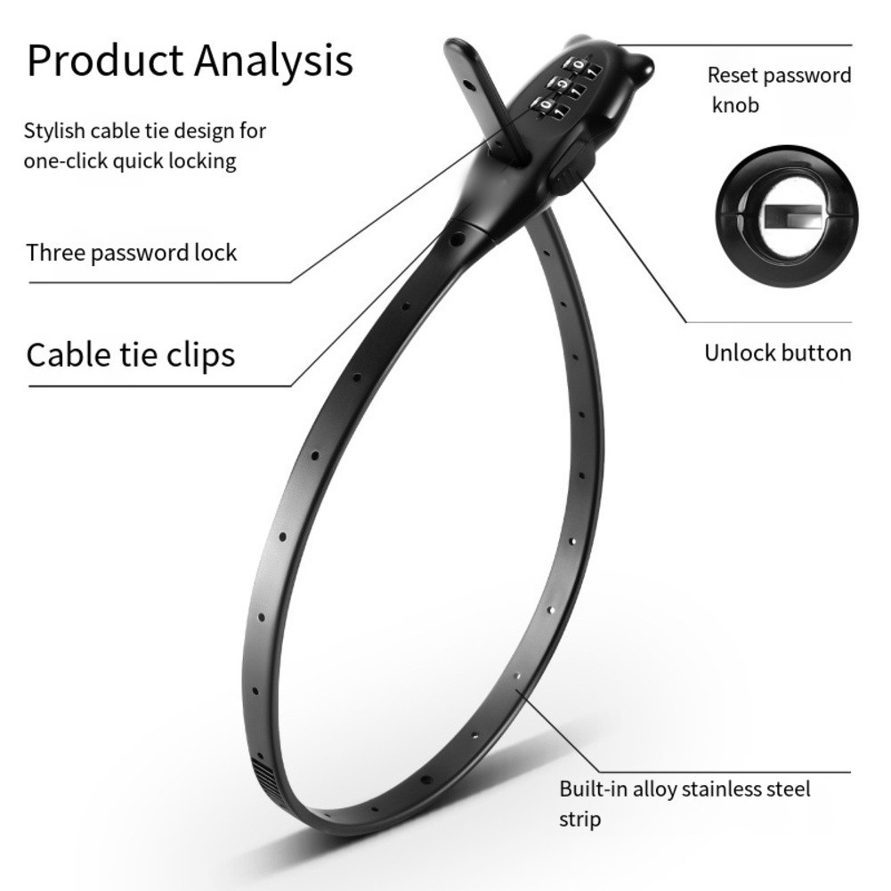 Cable Lock for Bicycles Password Protected and Adjustable for Multiple Uses