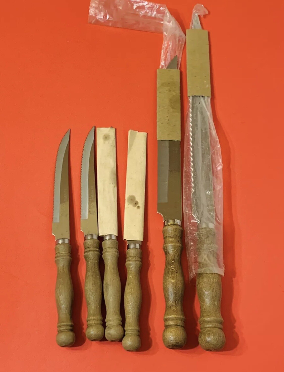 Lot Of 6  New Bennington Forge Stainless Steak Knives  Wood Handles