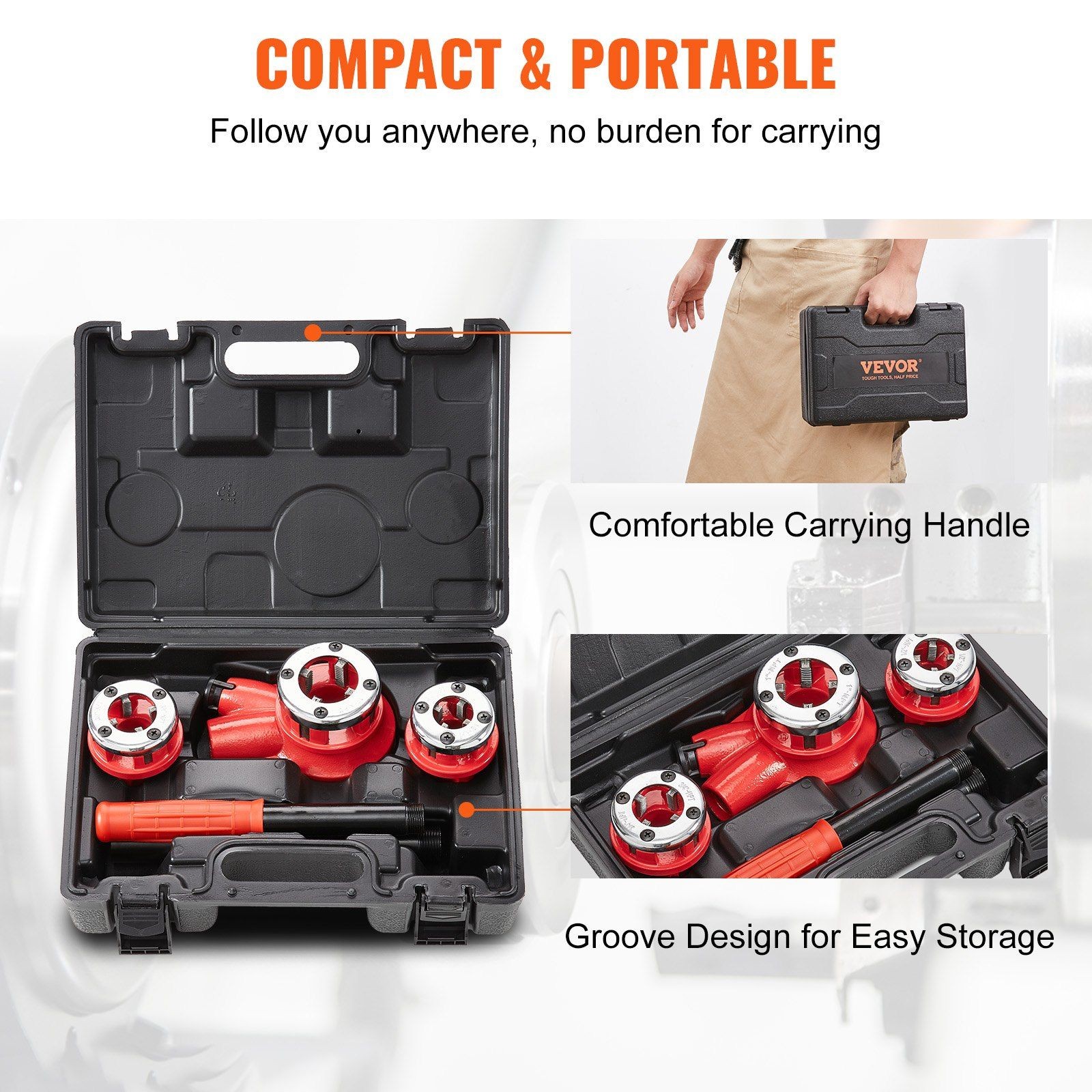 1/2" 3/4" 1" NPT Threading Set with 3 Dies for Construction Projects