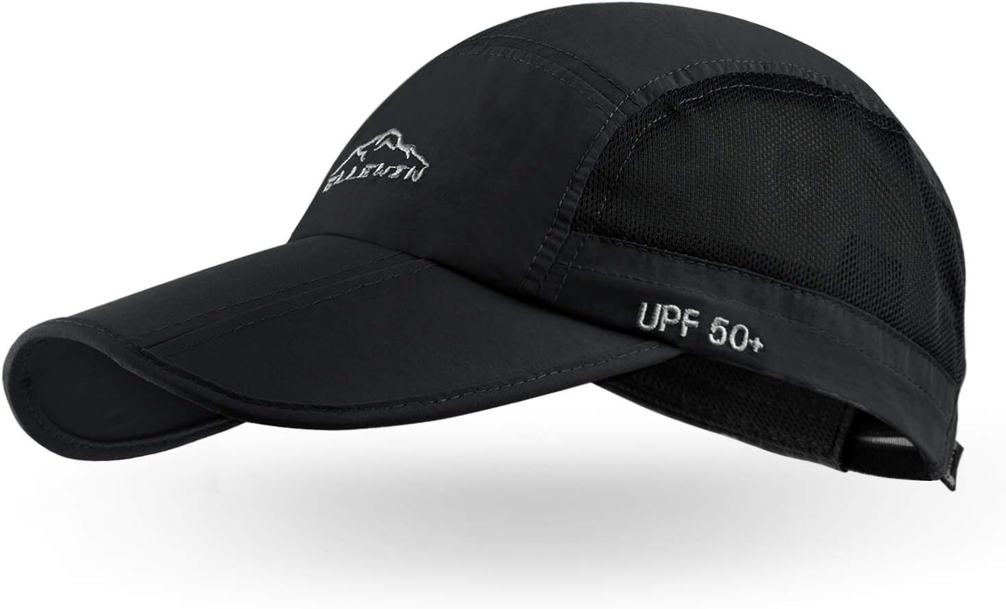 ELLEWIN Unisex Baseball Cap UPF 50 Unstructured Hat with Foldable Black-l