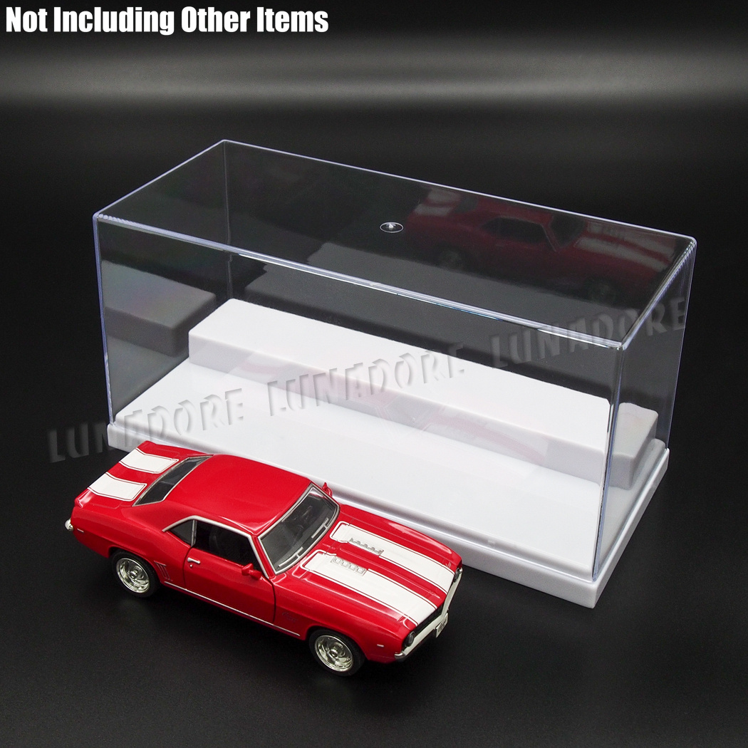 US Clear Acrylic Display Box Case 7.87" L Plastic 2 Step White Tray Dustproof UV