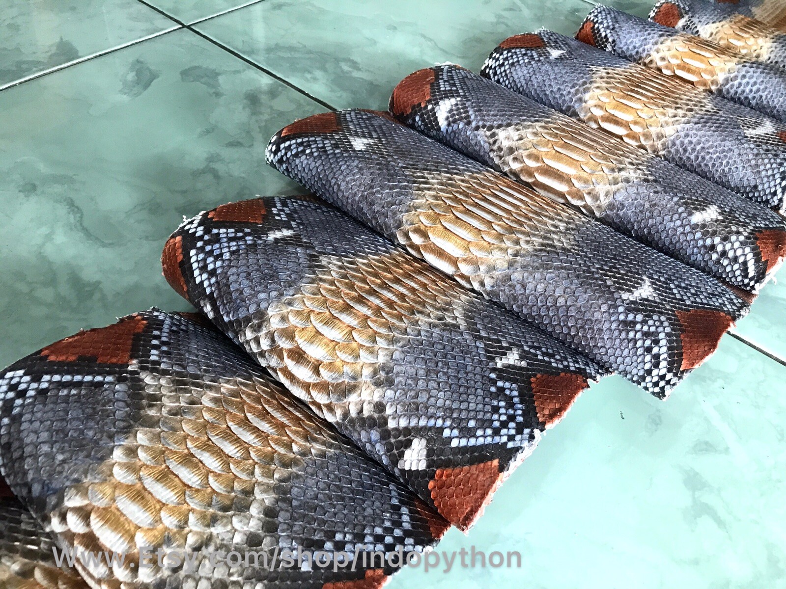 Genuine Python Leather, Exotic Snake Skin, Gray SnakeSkin, Multicolor Leather