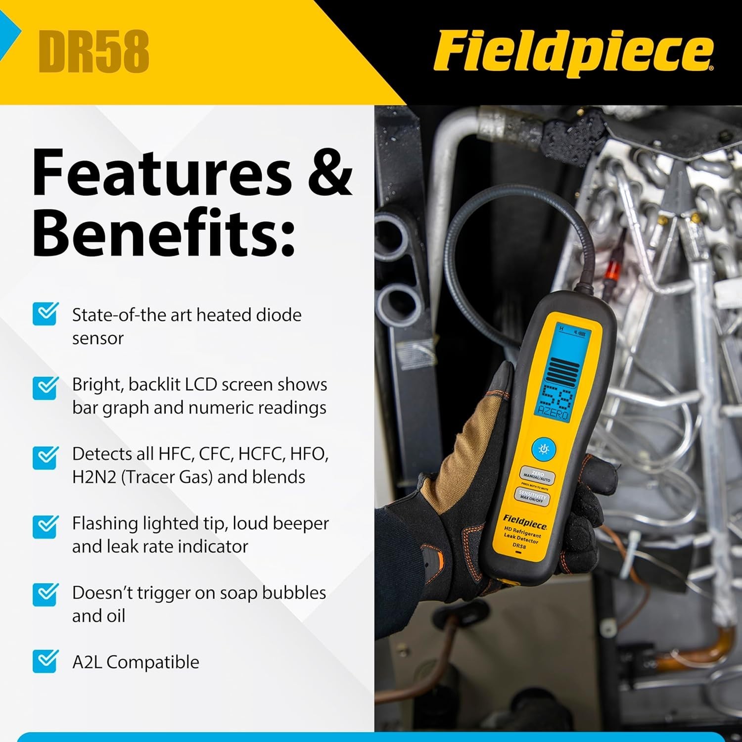 Heated Diode Refrigerant Leak Detector with LCD Screen and Replacement Tips
