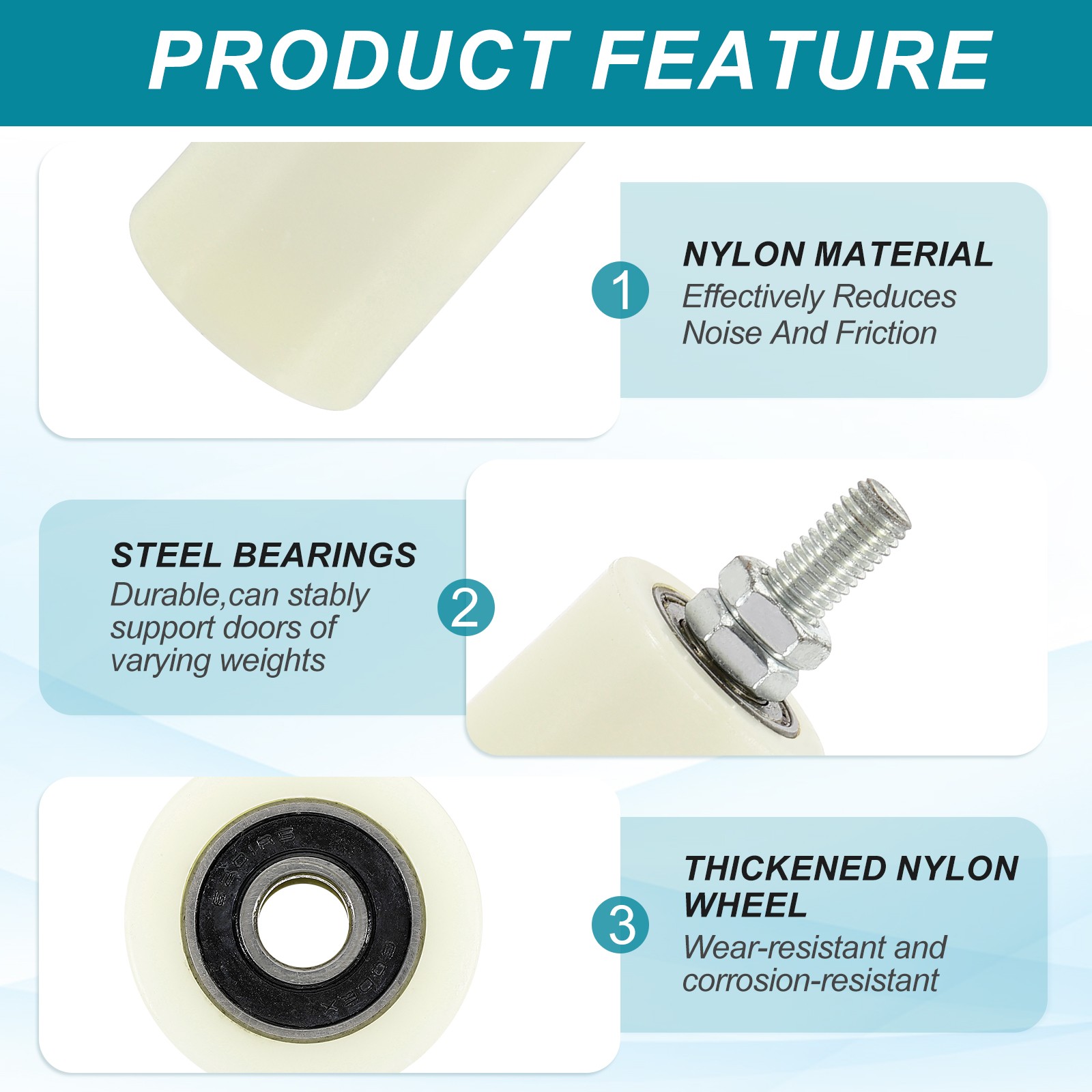 1Set Slide Gate Guide Roller 3.9" Adjustable Nylon Rollers with Bracket, White