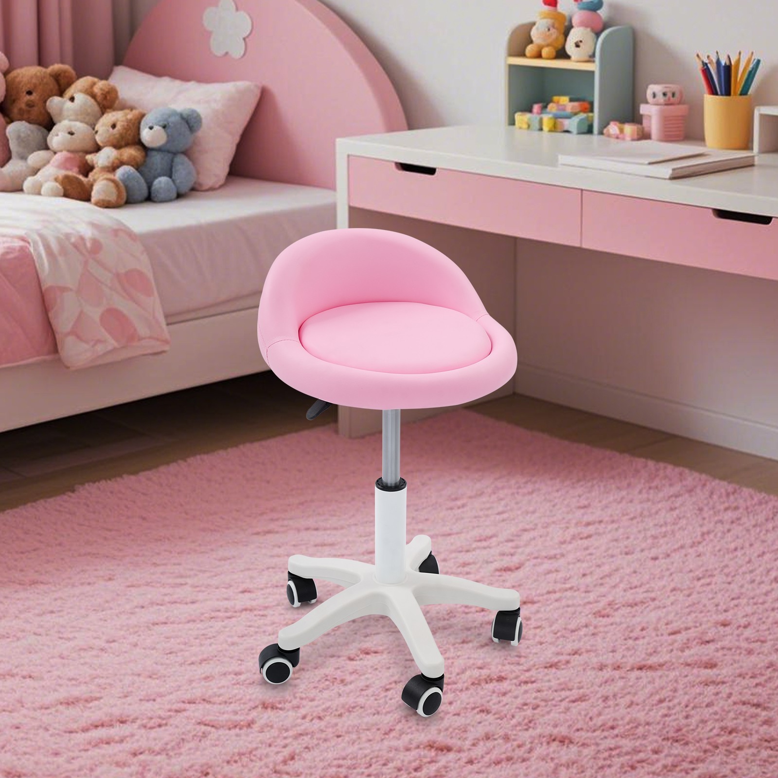 Salon Stool Pink Adjustable Height 14.57-19.69 Inch PU Leather Beauty Spa Chair