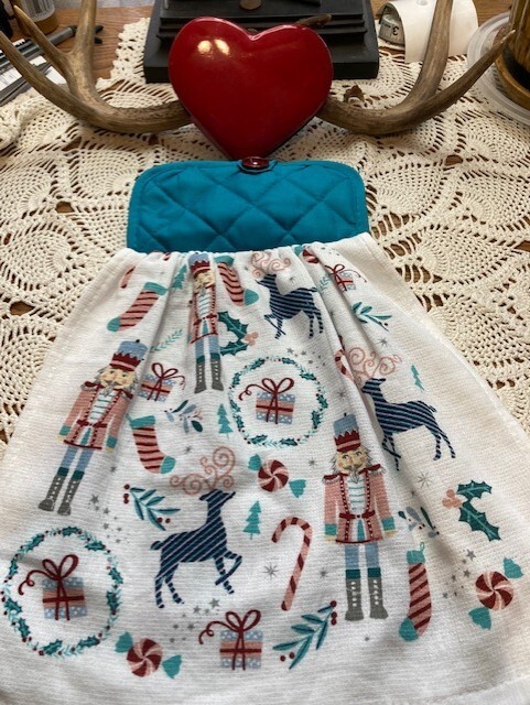 Nutcracker Victorian Design Oven Door Hanging Towel Rustic Turquoise Colors