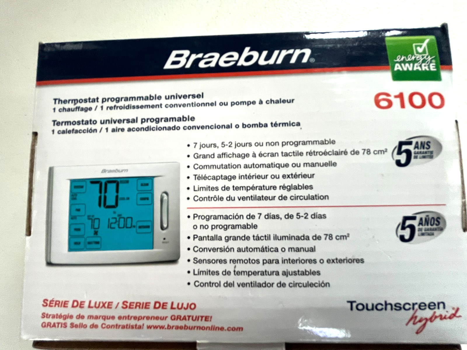 6100 Braeburn 1H/1C Universal Digital Touchscreen Thermostat