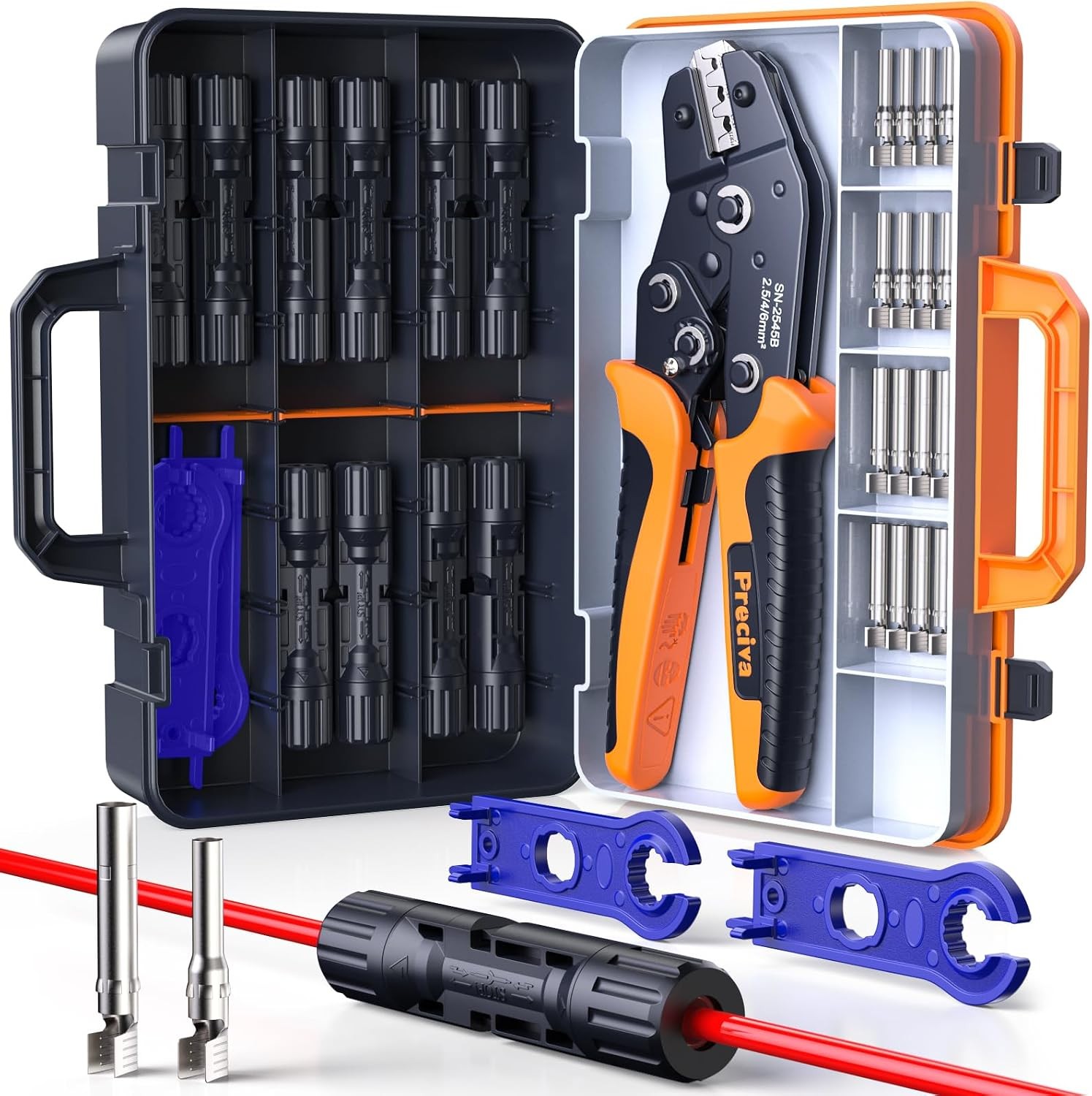 Solar Crimper Tool Kit, 10 Pairs MC4 Connectors & 2 Wrench, 1 Ratcheting Crimper