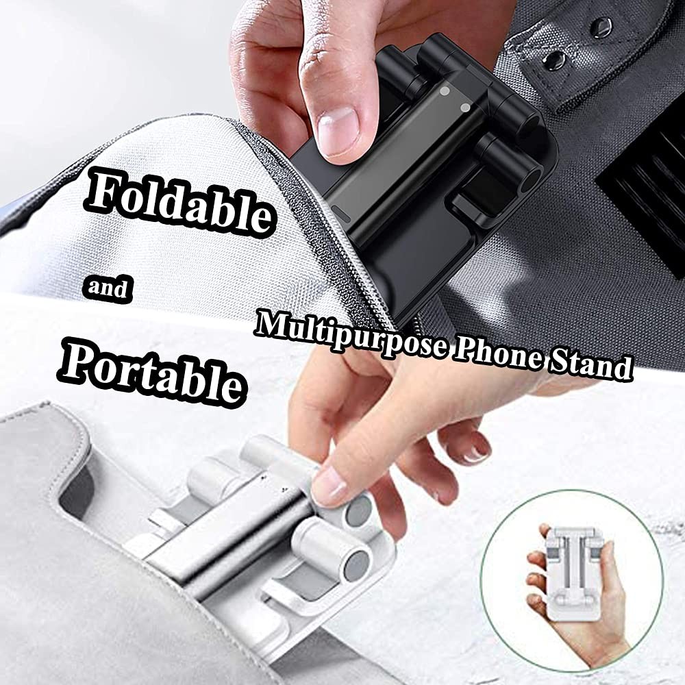 Meetuo 2 Pcs Cell Phone Stand, Adjustable Foldable & Portable, Black+White