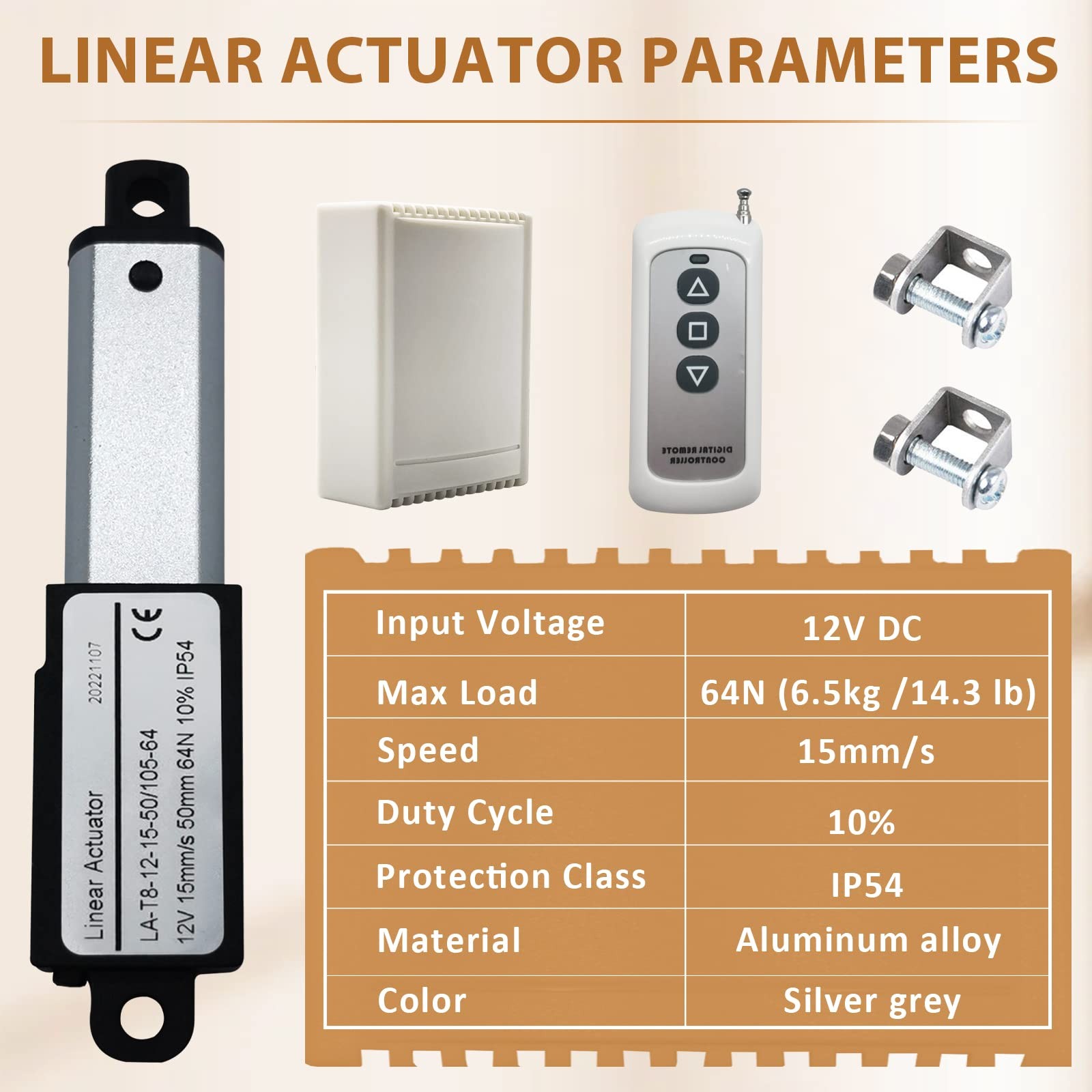 Micro Linear-Actuator with Remote Control - 2 12V DC 64N/14.4lb Speed 0.6/sec
