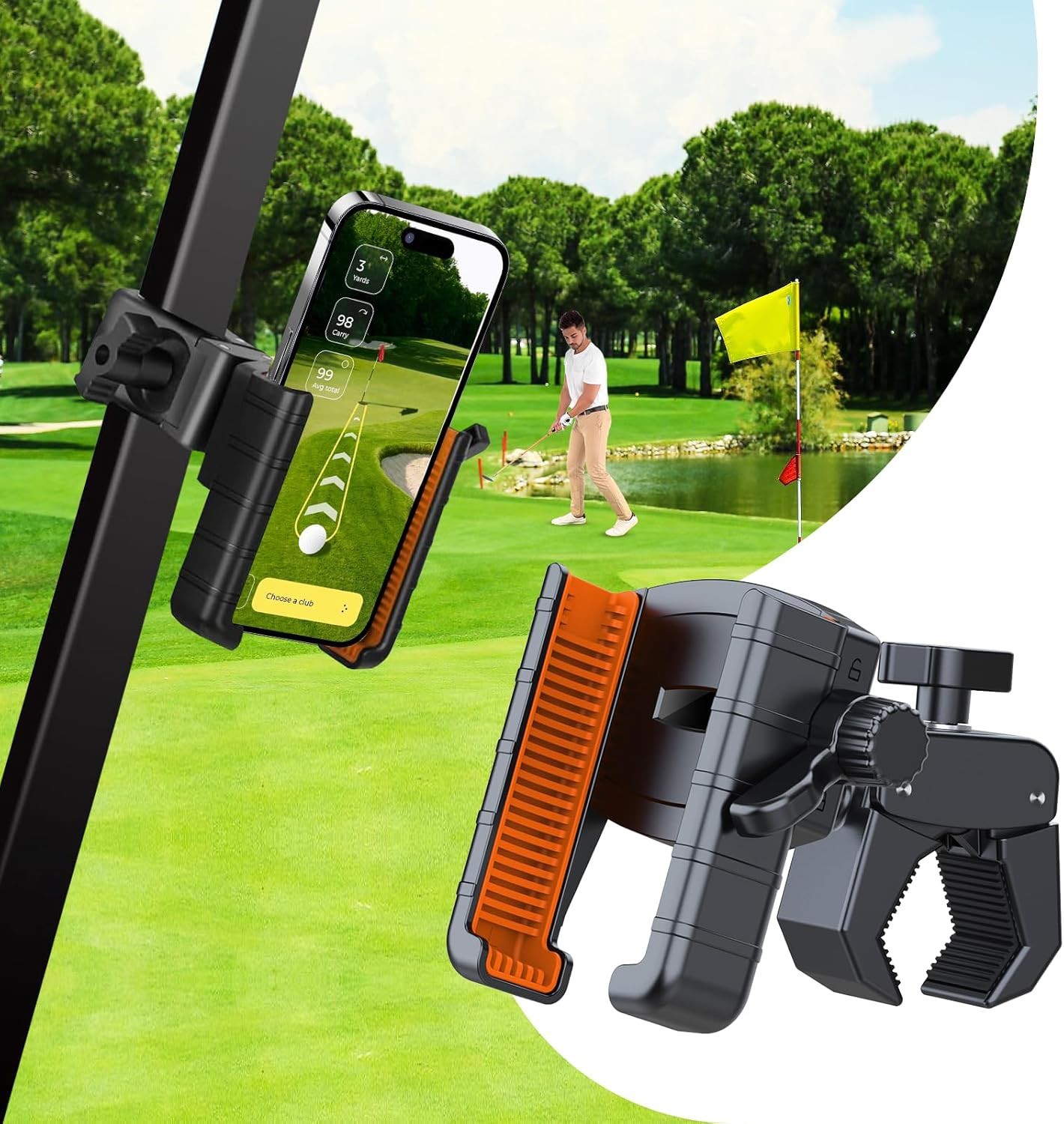 Golf Cart Phone Holder Cell Phone Holder Mount Universal for iPhone Galaxy Phone